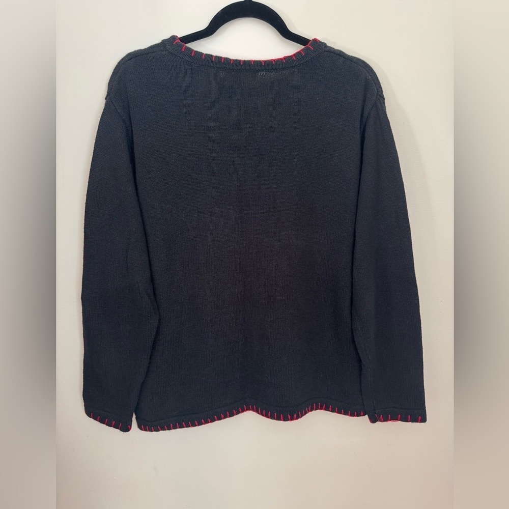 Vintage Basic Editions Christmas Sweater Women’s XL Black Embroidered Trees - Picture 2 of 5